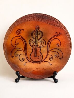 Handmade Wood Burned Guitar Wall Plaque – Pyrography Art for Musicians"